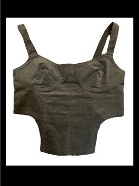 Women’s Pretty Garbage Olive Green Structured Corduroy Bustier Crop Top